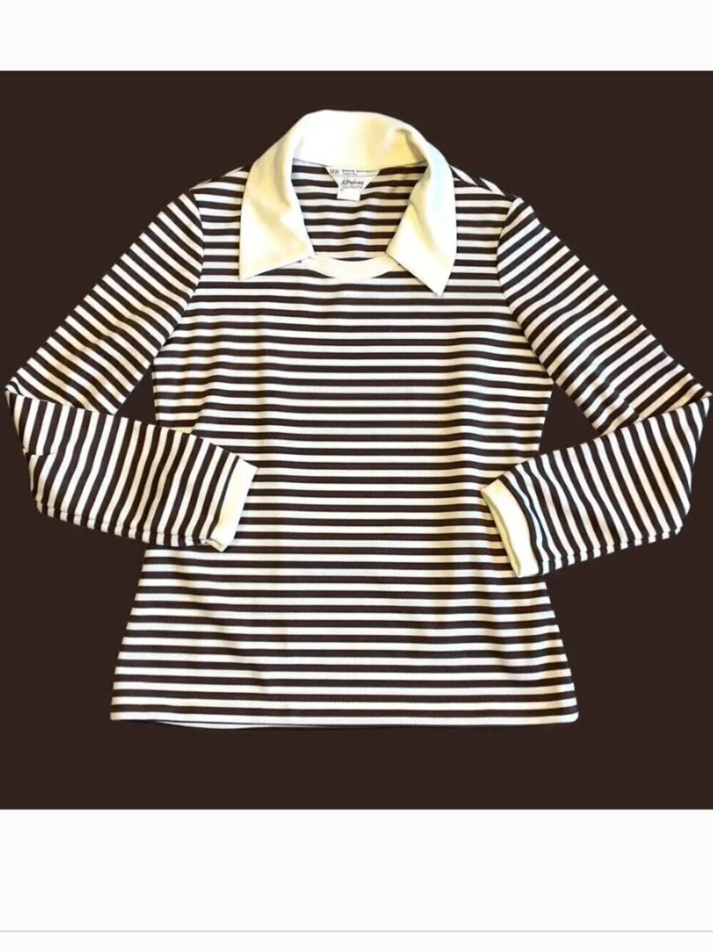 JCPenny Retro 90s Brown Striped Polo Top Medium